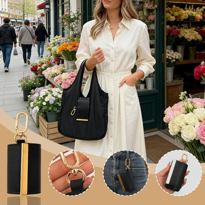 Foldable Tote Bag Women Large Capacity Shoulder Bag Portable Keychain Design Shopping Bag PU Fabric Lightweight Travel Grocery - Image 4